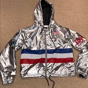 Silver NASA Jacket with hood, zips up front